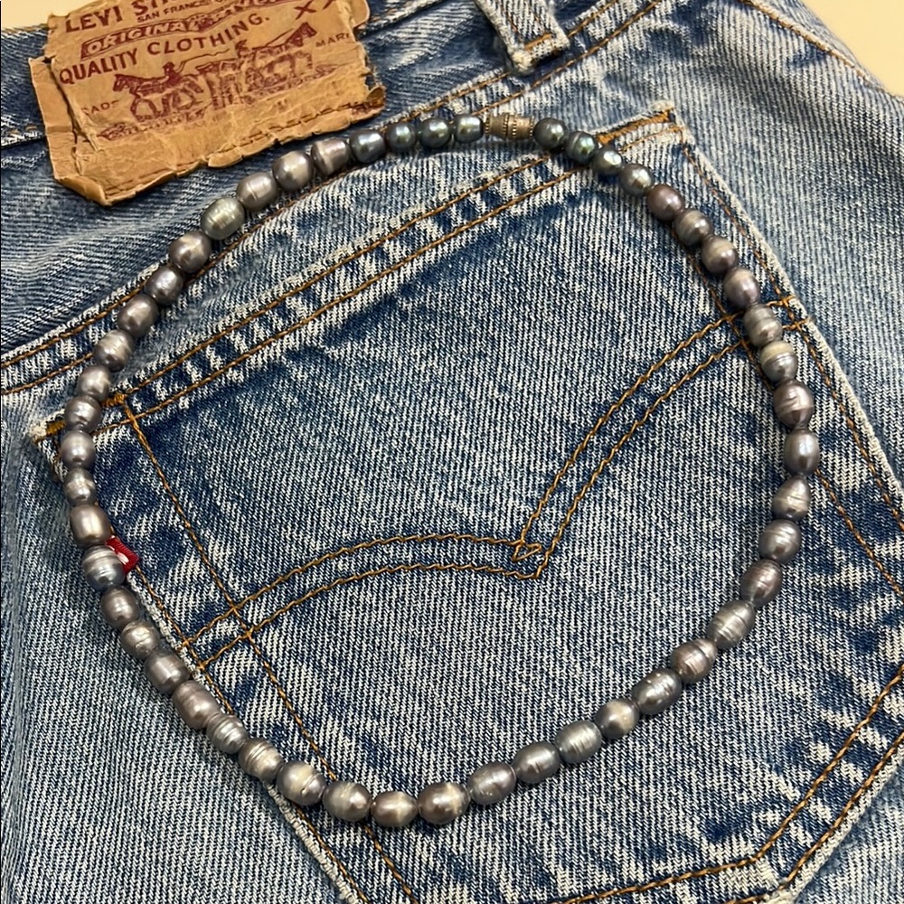 Raw, natural Gray & Purple Pearl choker Necklace, 17”